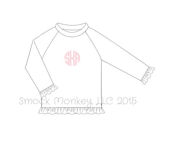 Girl's white long sleeve ruffle rash guard (NO MONOGRAM) (9m)