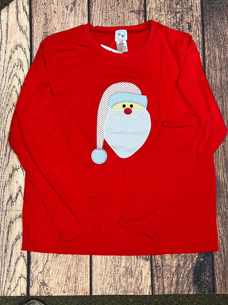 Unisex applique "WHIMSICAL SANTA" red knit long sleeve shirt (CHILD AND ADULT)