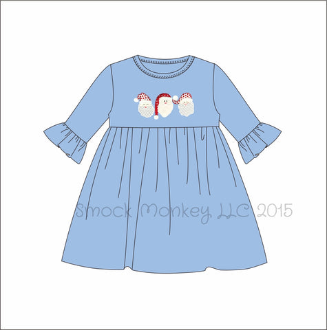 Girl's applique "SANTA" knit blue quarter sleeve swing dress (24m,2t)