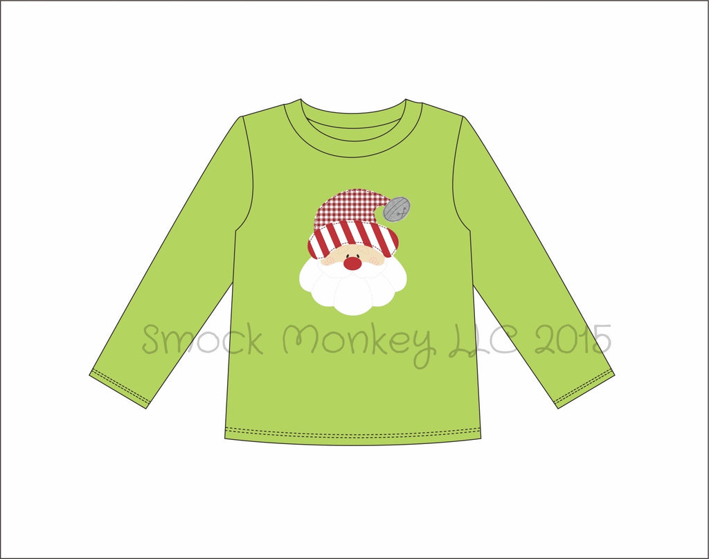 Boy's applique "SANTA BELL" knit lime long sleeve shirt (18m,24m,2t,4t,7t,8t,10t)