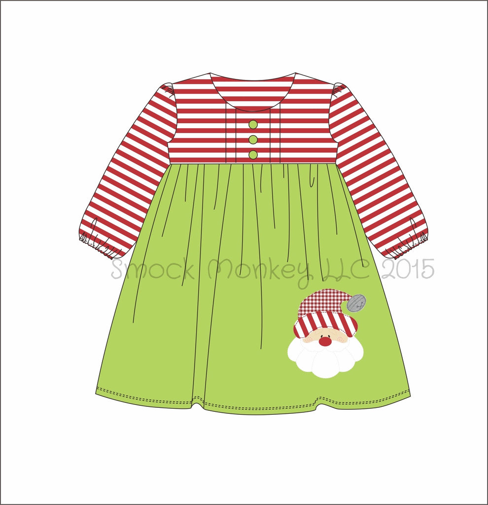 Girl's applique "SANTA BELL" knit lime with red striped long sleeve dress (18m,24m,2t)