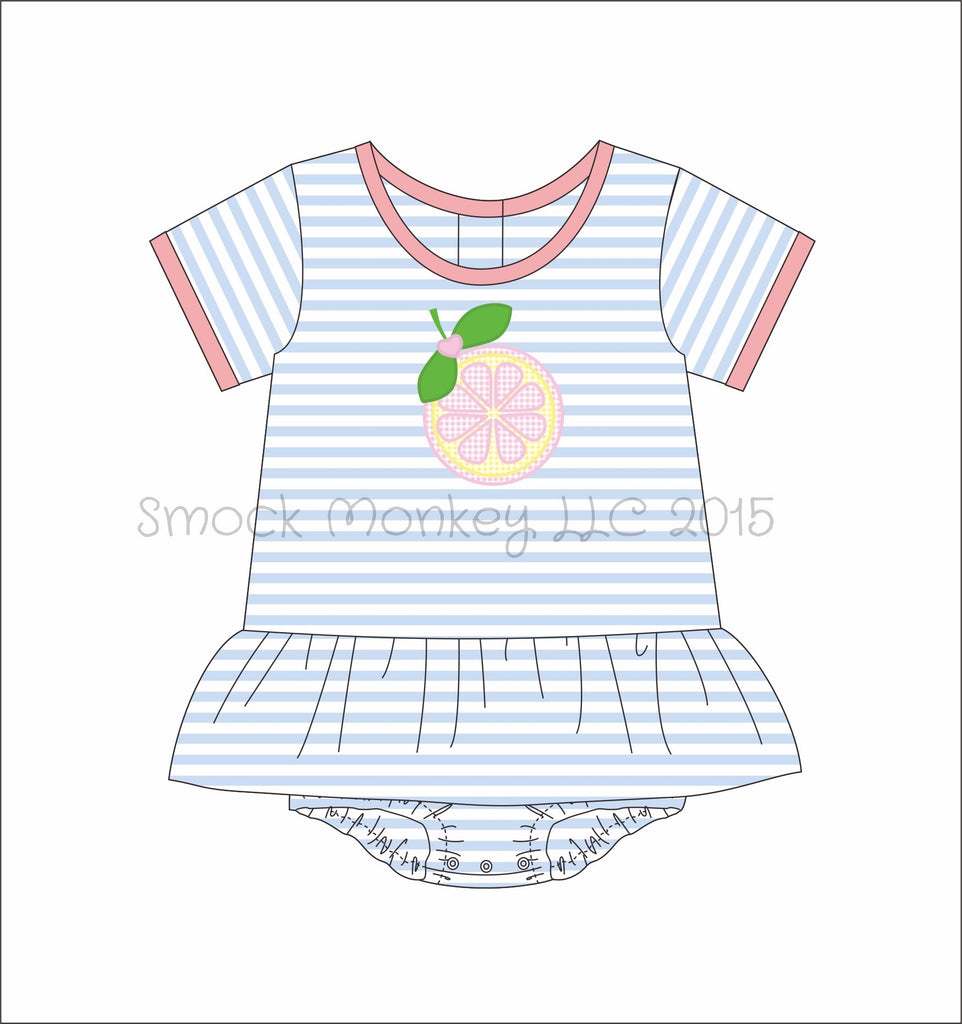Girl’s applique “SWEET AS LEMON” blue striped short sleeve t-shirt bubble (NB 3m 6m 9m 18m  3t)
