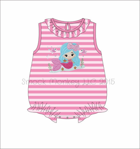 Girl’s applique “MERMAID” hot pink striped sleeveless bubble (9m,3t)