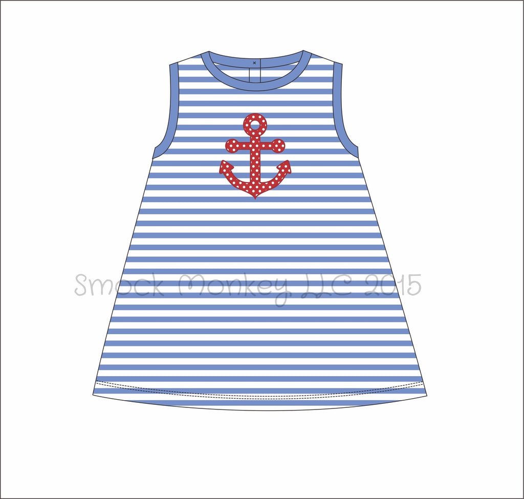 Girl’s applique “ANCHOR” blue striped sleeveless dress (3m 18m 2t 3t 4t 7t 8t 12t 14t)