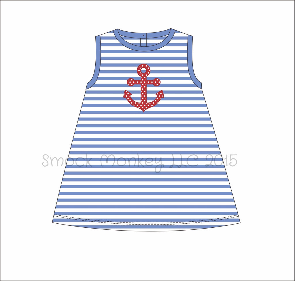 Girl’s applique “ANCHOR” blue striped sleeveless dress (3m 18m 2t 3t 4t 5t 7t 8t 12t 14t)
