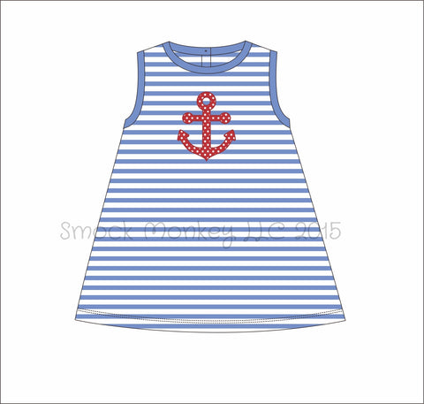 Girl’s applique “ANCHOR” blue striped sleeveless dress (3m 18m 2t 3t 4t 7t 8t 14t)