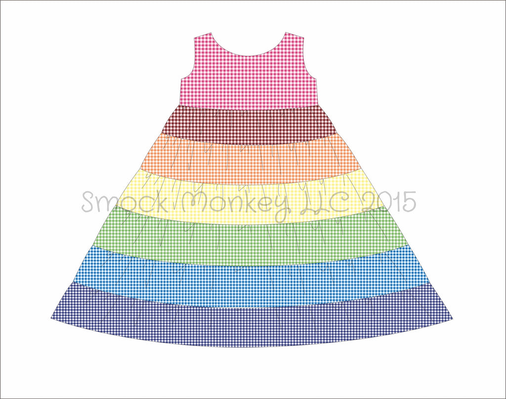 Girl’s “RAINBOW” gingham cotton sleeveless stacked twirl dress (NB,6m,12m,18m,2t,3t,4t,5t,6t,7t,8t,10t,12t,14t)