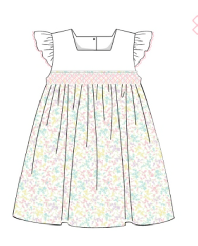 Girl’s floral print cap sleeve smocked dress (2t)