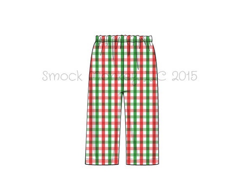 Boy's red and green gingham cotton pants (3m,12m,18m,2t,4t,5t,6t)