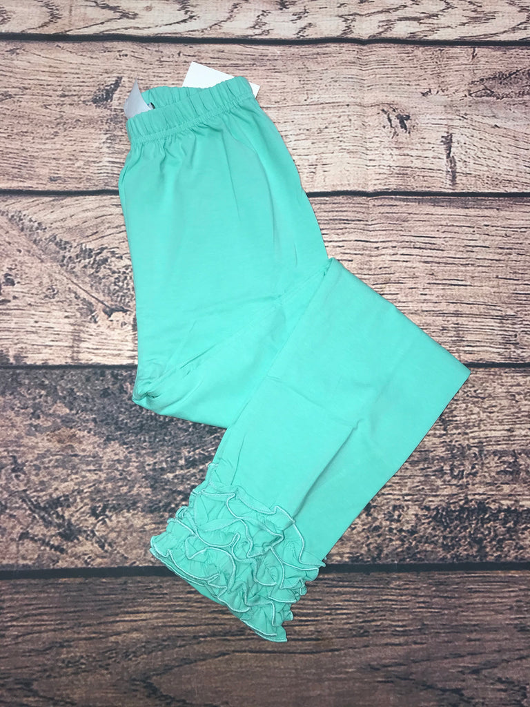 Girl's mint knit legging with ruffle trim (3m,6m,8t,10t)