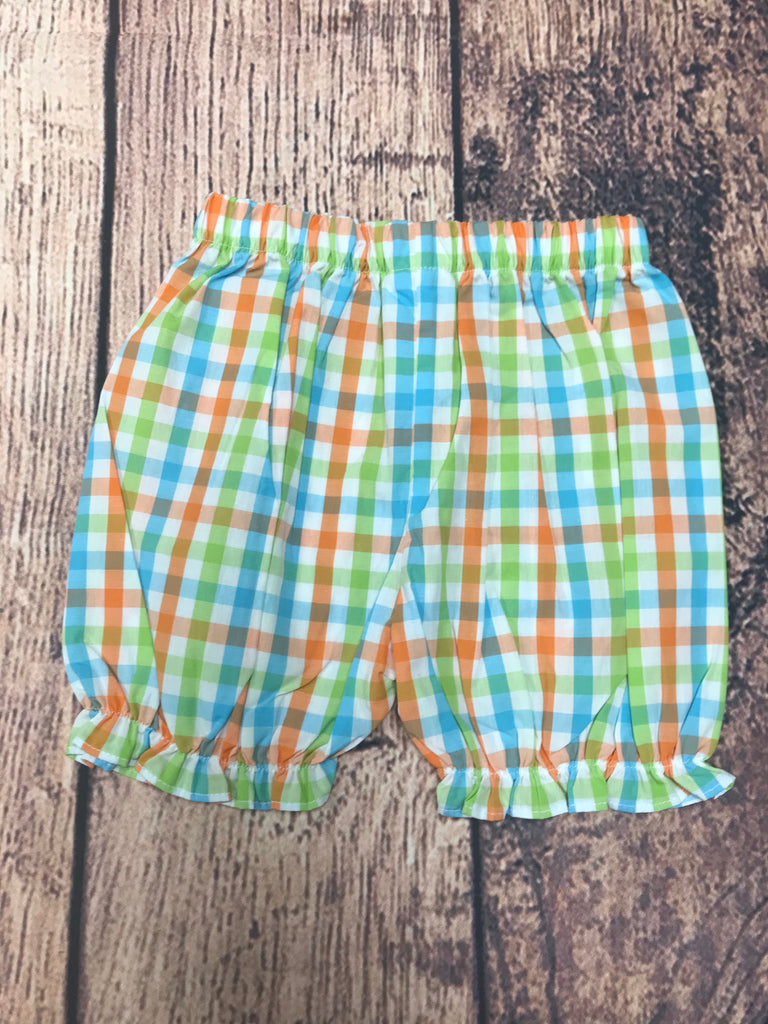 Girls ORANGE/LIME/BLUE cotton bloomer shorts (18m)