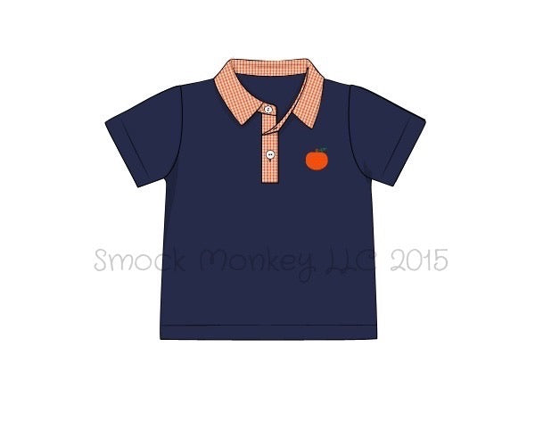 Boy's embroidered "PUMPKIN" navy knit polo style shirt (24m)