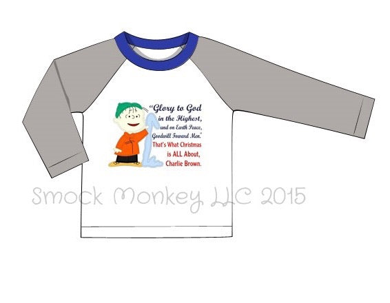 Boy's applique "GLORY TO...." white with gray long sleeve baseball shirt (2t,5t,6t)
