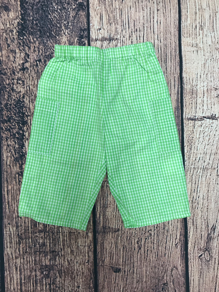 Boy's lime microgingham cargo pants (SMOCKADOT BRAND) (6m,6t)