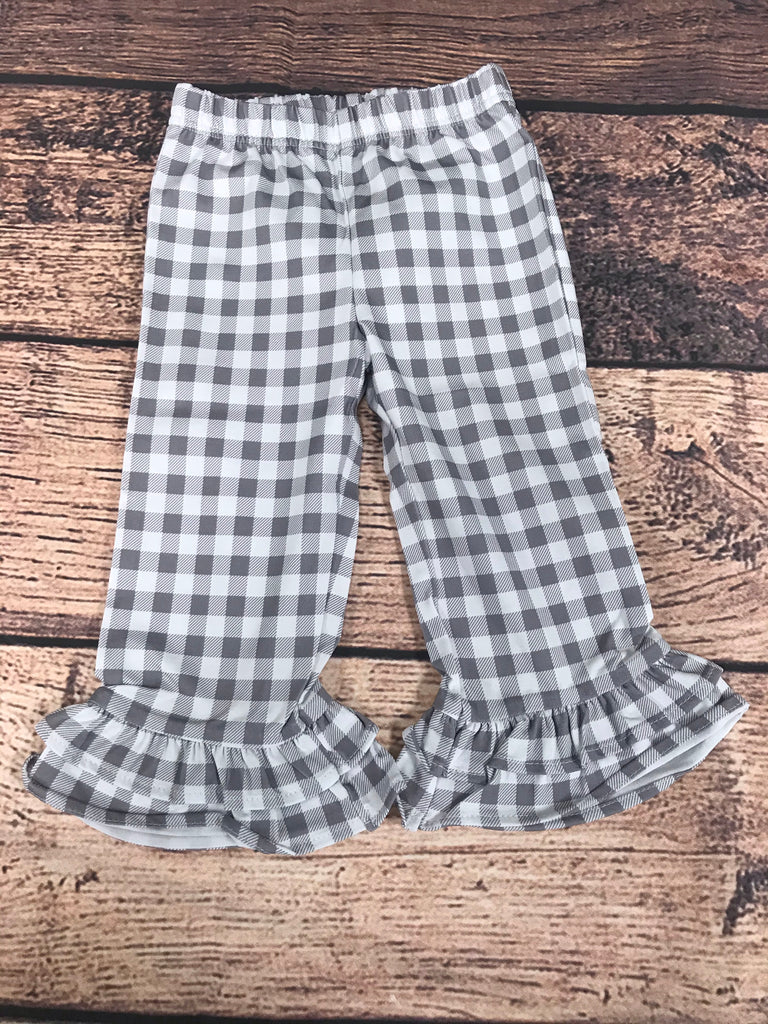 Girls gray gingham knit ruffle pants (12m,18m,24m,2t,4t,7t,8t)