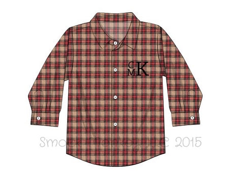 Boy's plaid button down long sleeve shirt (NO MONOGRAM) (24m,10t)