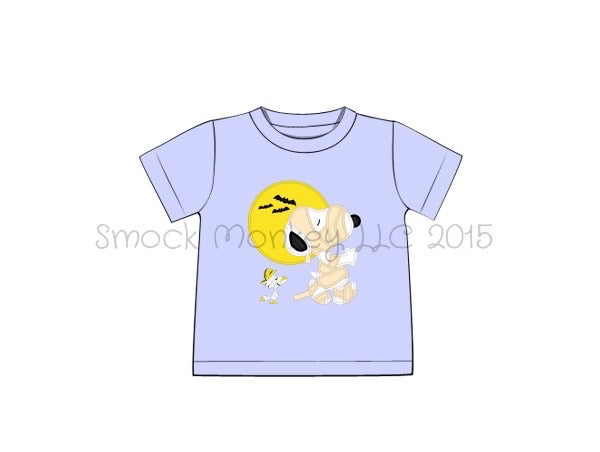 Boy's applique "SNOOP-MUMMY" knit blue short sleeve shirt (18m)