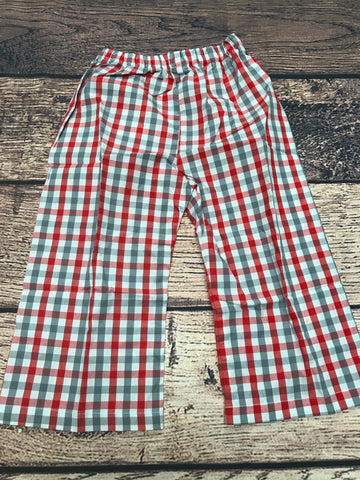 Boys RED/GRAY/WHITE plaid cotton pants (12m)