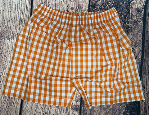 Boy's orange and white gingham cotton shorts (8t,10t)