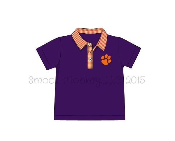 Boy's embroidered "PAW" purple knit polo shirt (12m,18m)