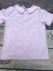 Girls Peter Pan collar knit pink shirt with button down back (8t,10t)