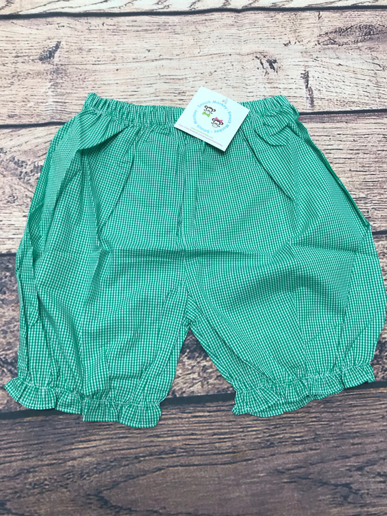 Girls GREEN microgingham bloomers (6t,7t,10t)