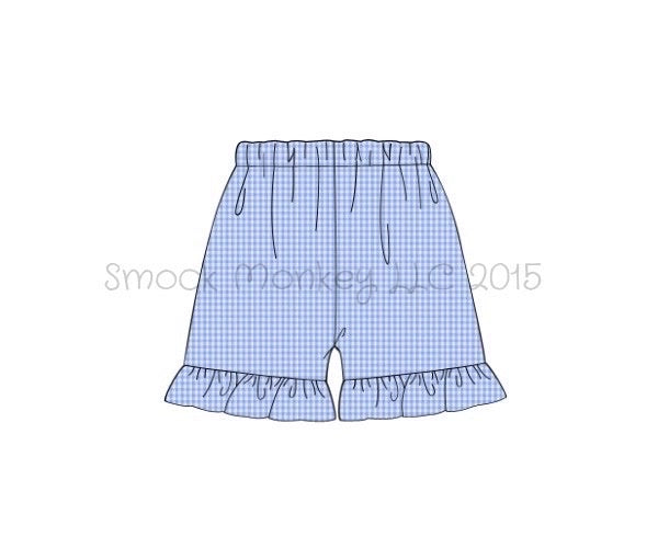Girl's blue microgingham ruffle shorts (18m,24m,2t,7t,8t,10t)
