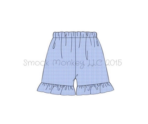 Girl's blue microgingham ruffle shorts (18m,24m,2t,7t,8t,10t)