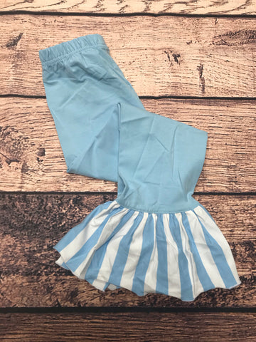 Girls light blue pant with blue and white striped ruffle (6m,12m,8t,10t)