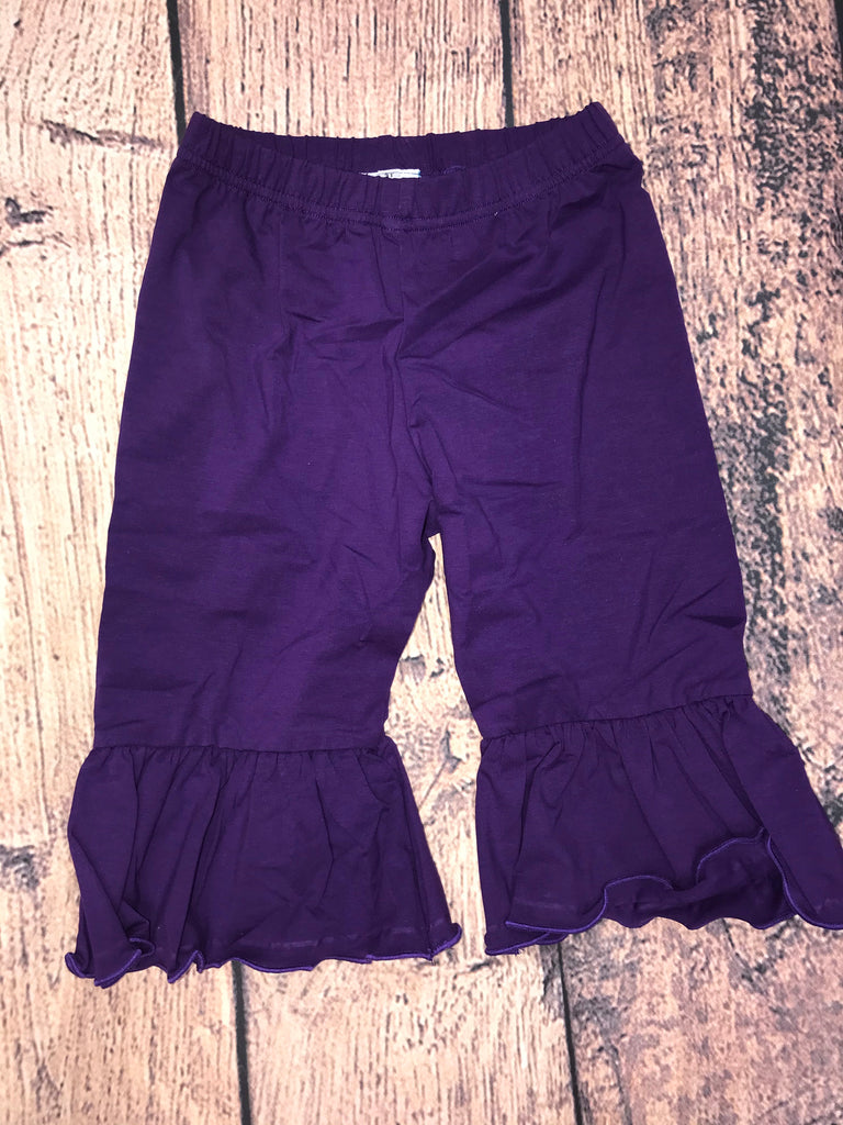 Girls “PURPLE” single ruffle capri pants (6m,2t) – SMOCK MONKEY