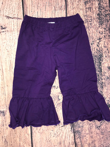 Girls “PURPLE” single ruffle capri pants (6m,2t)