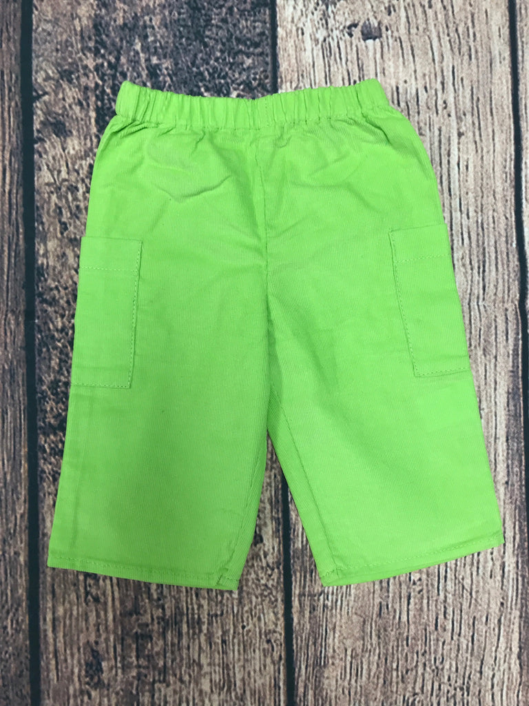 Boy's lime corduroy cargo pants (SMOCKADOT BRAND) (6m,12m)
