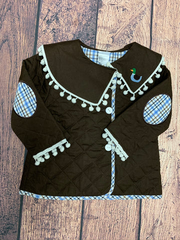 Boy's embroidered duck quilted brown barn coat (3t)