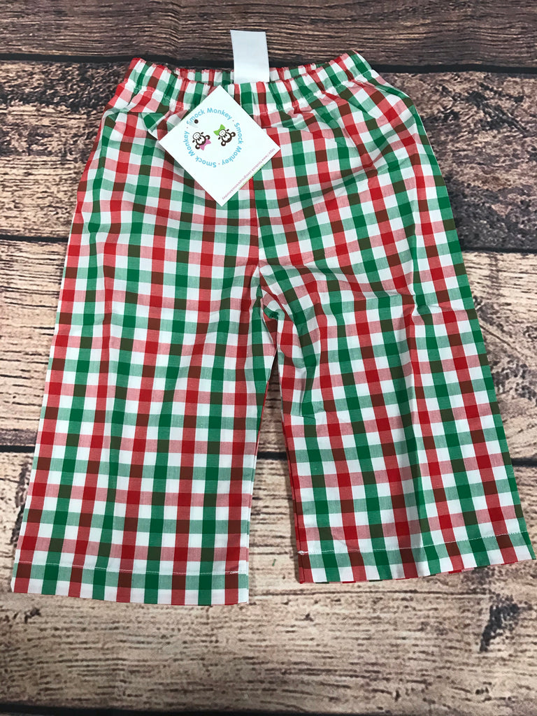 Boys RED/WHITE/GREEN plaid cotton pants (3m,10t,12t)