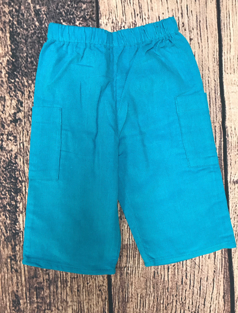 Boy's aqua corduroy cargo pants (SMOCKADOT BRAND) (6m,12m)