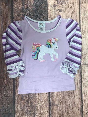 Girl's applique "UNICORN" lavender and purple striped long sleeve knit icing baseball shirt (18m 24m 2t 3t 5t 10t)