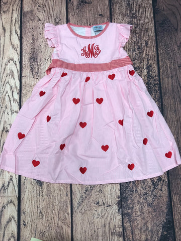 Girl’s pink gingham embroidered heart dress “AMJ” (4t)