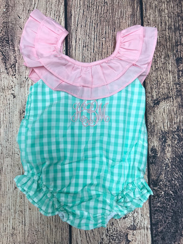 Girl's mint gingham two piece swim suit "HBM” (2t)