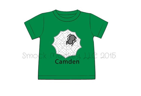 Boy's applique "SPIDER WEB" knit green short sleeve shirt (NO MONOGRAM) (18m,24m)