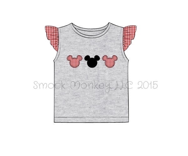 Girl's applique "MOUSE HEADS" gray knit angel wing shirt (24m)