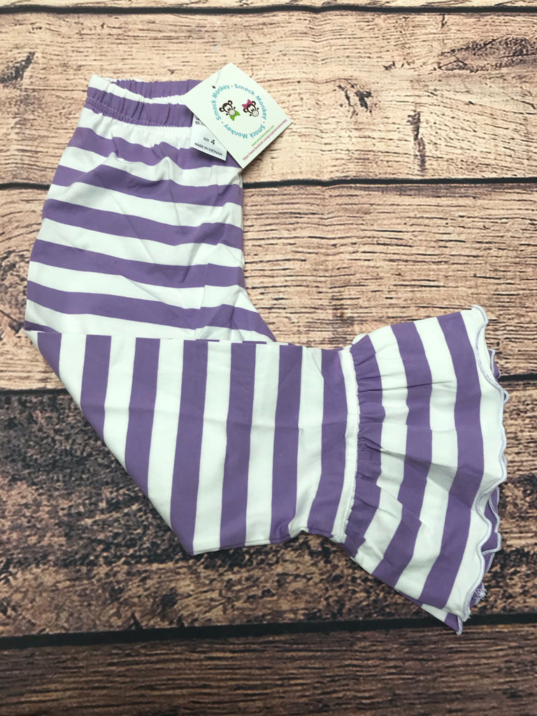 Girl's lavender striped knit single ruffle capris (6m)