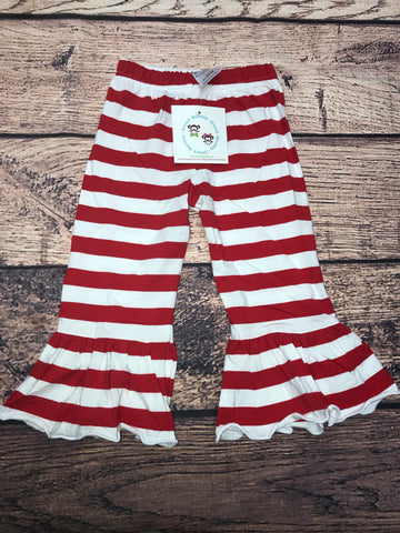 Girl's red striped knit single ruffle capris (24m)