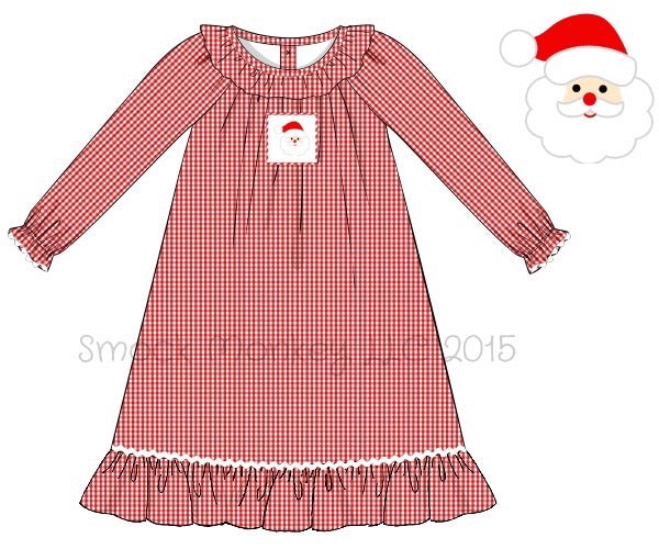 Girl's smocked "SANTA" red microgingham long sleeve play dress (6m,24m)