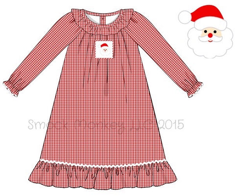 Girl's smocked "SANTA" red microgingham long sleeve play dress (6m,24m)